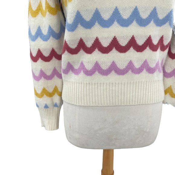 Greylin Rainbow Wave Sweater Girly Whimsical Cozy Coastal Puff Shoulder Sleeve-M - Picture 5 of 16